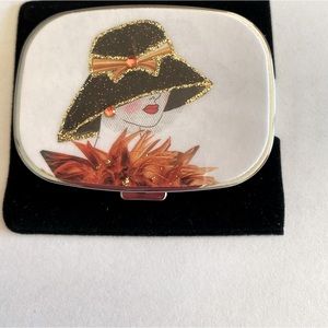 Enameled Top Pill Box (Lady w/Black Hat) NEW